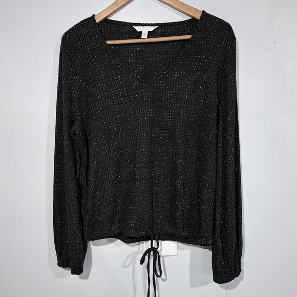 Lauren Conrad Shimmer Sweater, V Neck, Long Sleeve, Black, Size Large L HOLIDAY - Picture 1 of 11